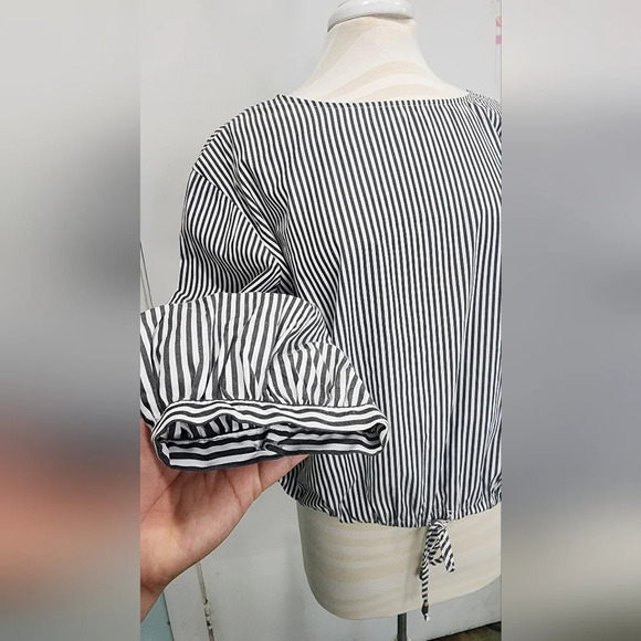 Bebe Gray White Stripes Long Sleeves Drawstring Tie at Waist Size M - Picture 5 of 10